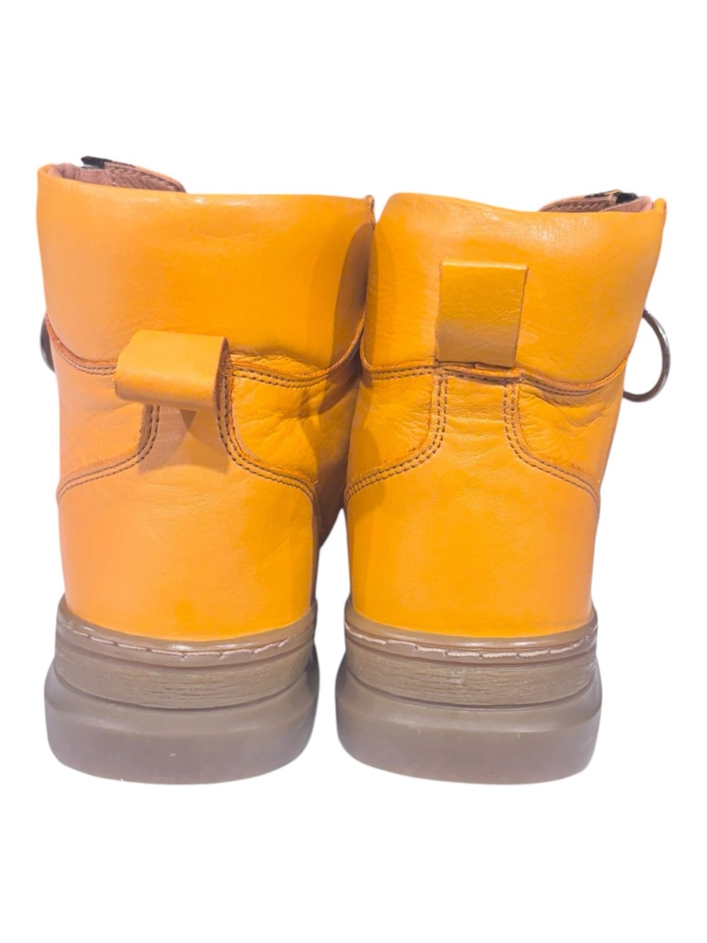 Sheridan Mia Alba Leather Ankle Boots Orange Side Zip Ring Toggle Moto Boho - Picture 5 of 8